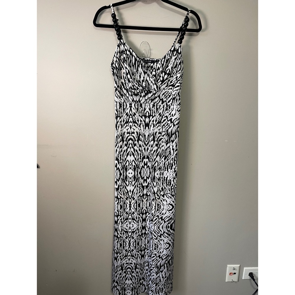 Milano Black White Geometric Print Maxi  Beaded Straps casual party elegant chic